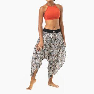 Buddha Pants Womens Elastic Slit Drawstring Boho Hippie Flap Harem Pants Brown